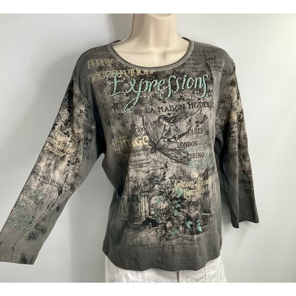 CACTUS Vintage 90s Y2K Top Whymsigoth Fairy Paris La Maison Art XL Made in USA - Picture 8 of 9